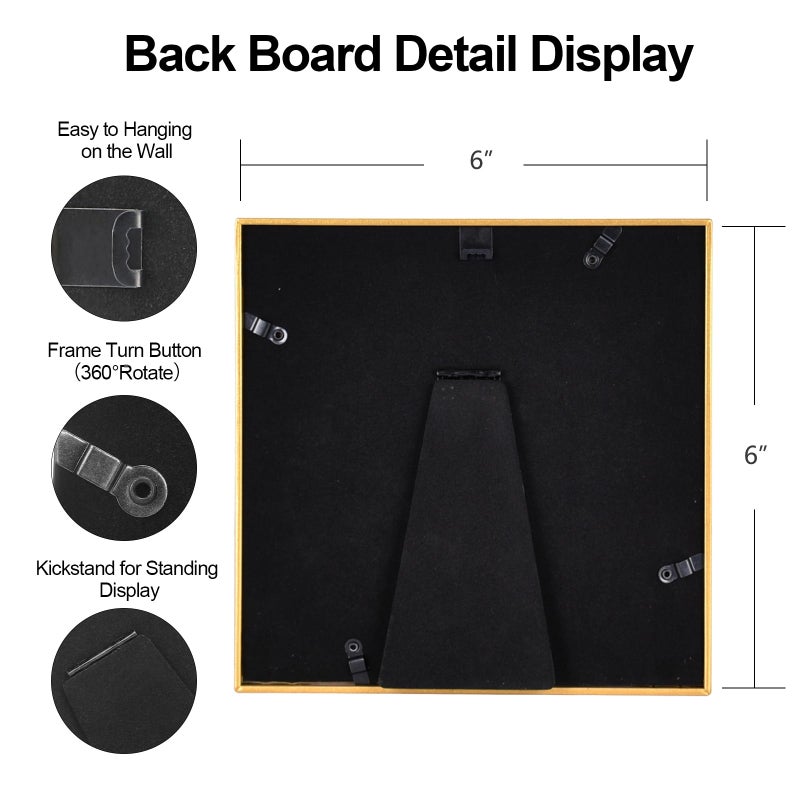 Fkvat 6x6 Picture Frame, Gold Aluminum Metal Square Photo Frame with HD Glass, Fits 5x5 with Mat or 6 x 6 without Mat, Display For Tabletop or Wall Collage, 1 Pack - Image 3